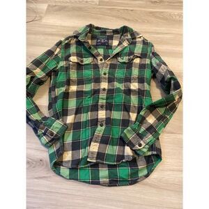 American Eagle Outfitters, Women's green checkered button down long sleeve sz sm